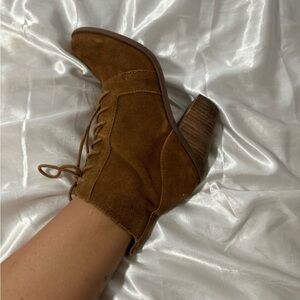 Brown suede lace up ankle boots